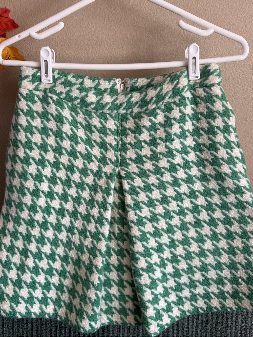 Paul & Joe Green and Cream Houndstooth Knit A-Line Skirt